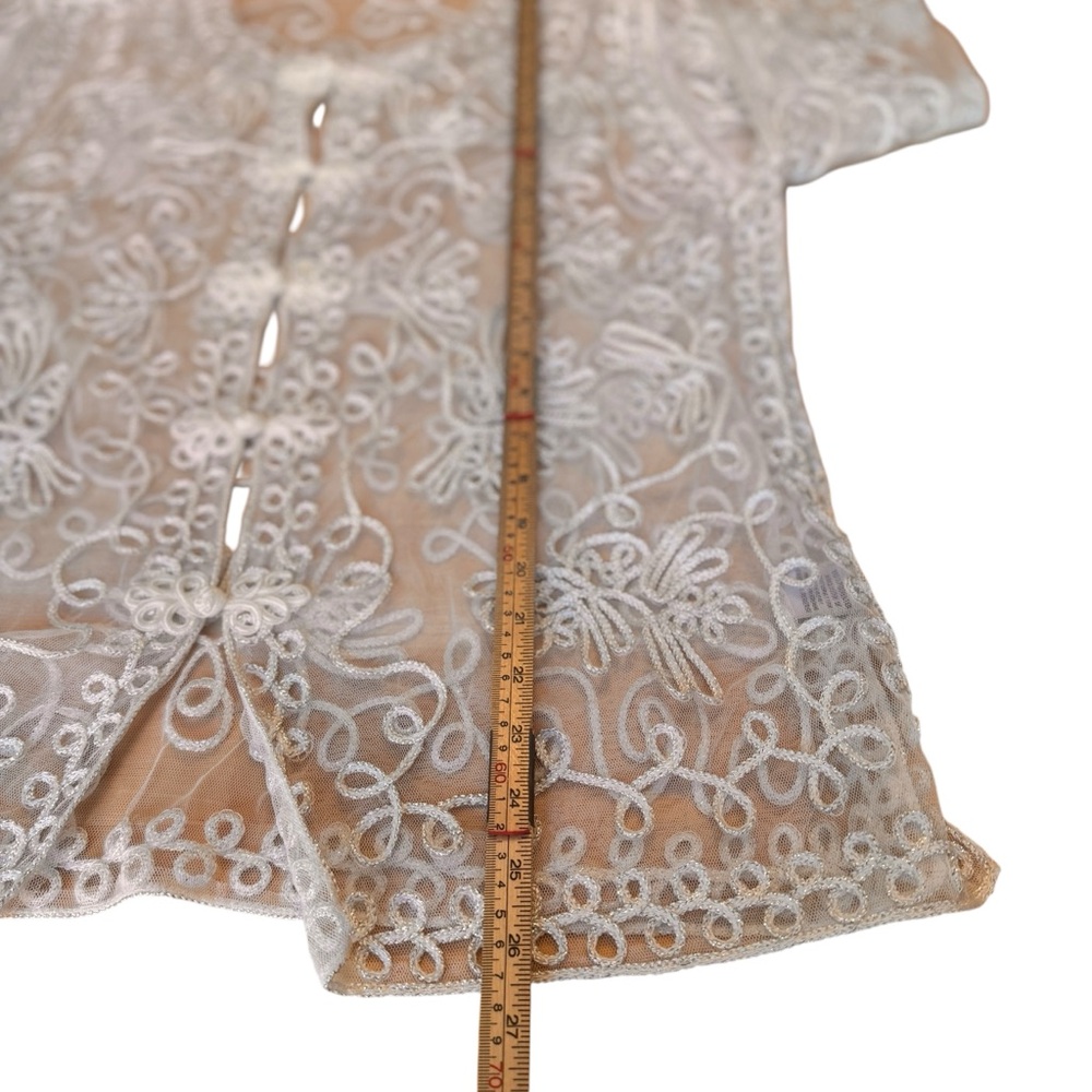 Vintage Princess Cruises White Metallic Sheer Lace Embroidered Blouse XL Formal - Picture 10 of 10